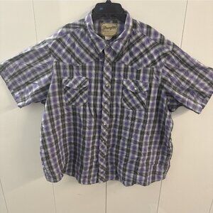 Wrangler Vintage Short Sleeve Check Print Pearl Snap Western Cut Shirt 3XL